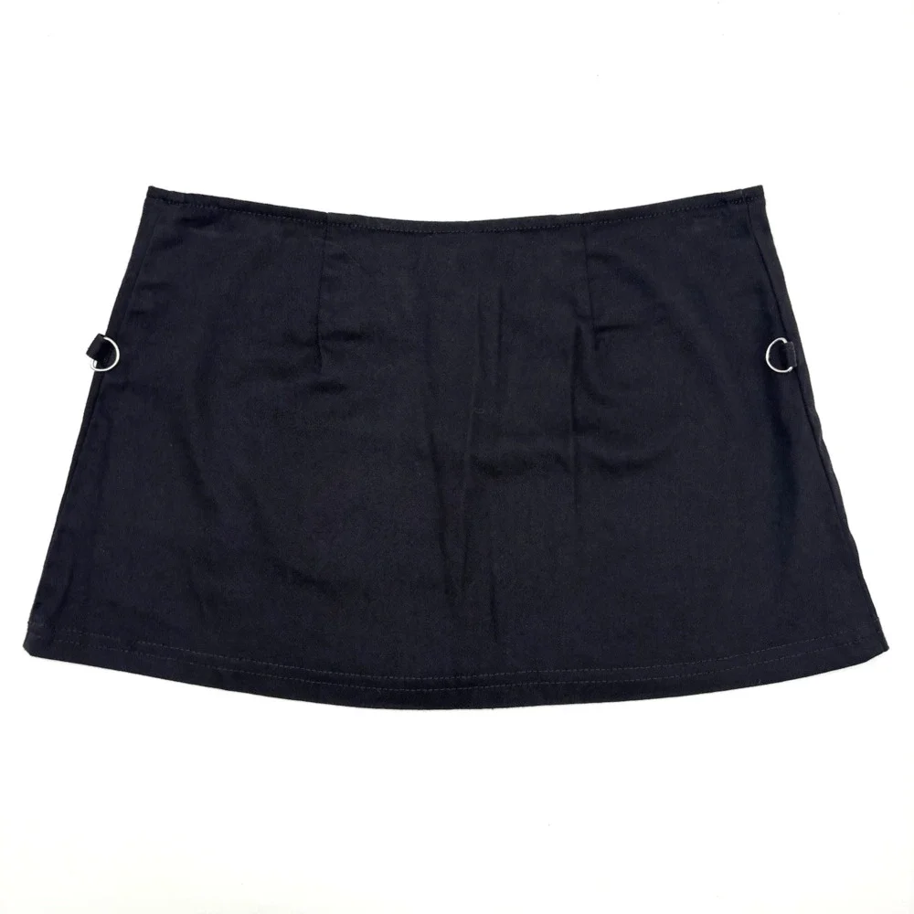 Vintage 90s Y2K DOGPILE Black Low Rise Zip Up D-ring Micro Skirt XS 26x11
